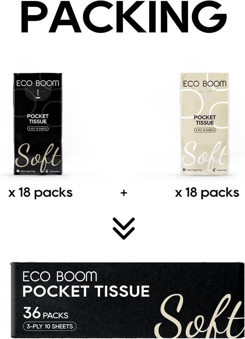 Eco boom Soft Pocket Tissues, Travel Size, 3-Ply, Hypoallergenic, 36 Packs, Eco-Friendly Facial Tissues for Car, Purse, and School - Image 5
